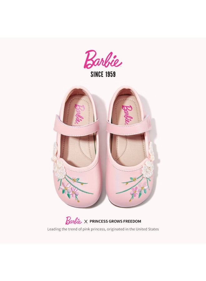 Barbie Girls' Spring And Autumn Children's Leather Shoes, Girls' Chinese Style Hanfu Shoes, Horse Face Skirt Embroidered Flower Shoes Da6257 Pink Size 35 - Image 4