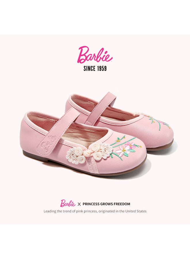 Barbie Girls' Spring And Autumn Children's Leather Shoes, Girls' Chinese Style Hanfu Shoes, Horse Face Skirt Embroidered Flower Shoes Da6257 Pink Size 35 - Image 2