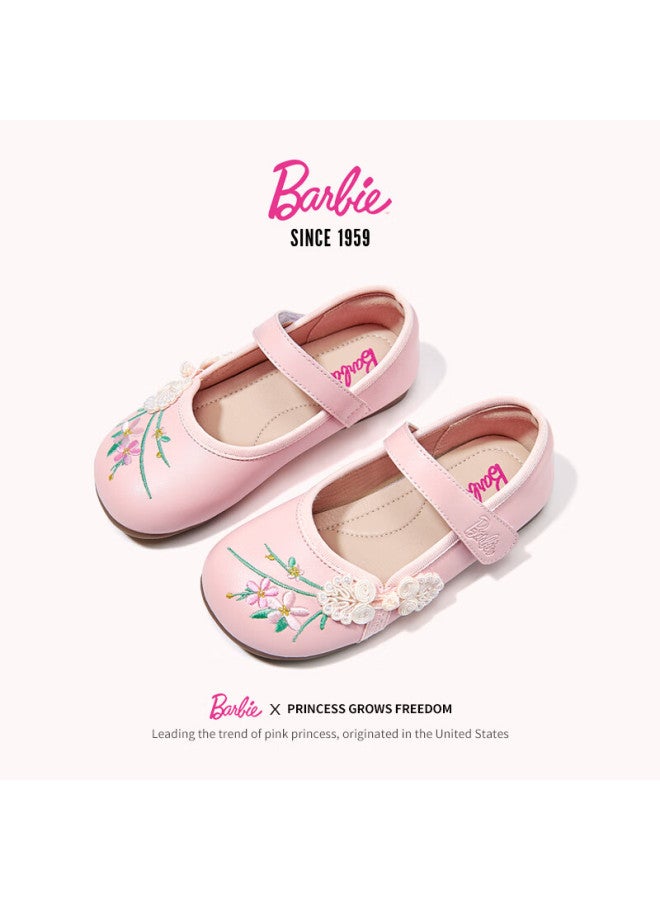 Barbie Girls' Spring And Autumn Children's Leather Shoes, Girls' Chinese Style Hanfu Shoes, Horse Face Skirt Embroidered Flower Shoes Da6257 Pink Size 35 - Image 5