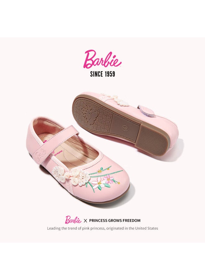 Barbie Girls' Spring And Autumn Children's Leather Shoes, Girls' Chinese Style Hanfu Shoes, Horse Face Skirt Embroidered Flower Shoes Da6257 Pink Size 35 - Image 3