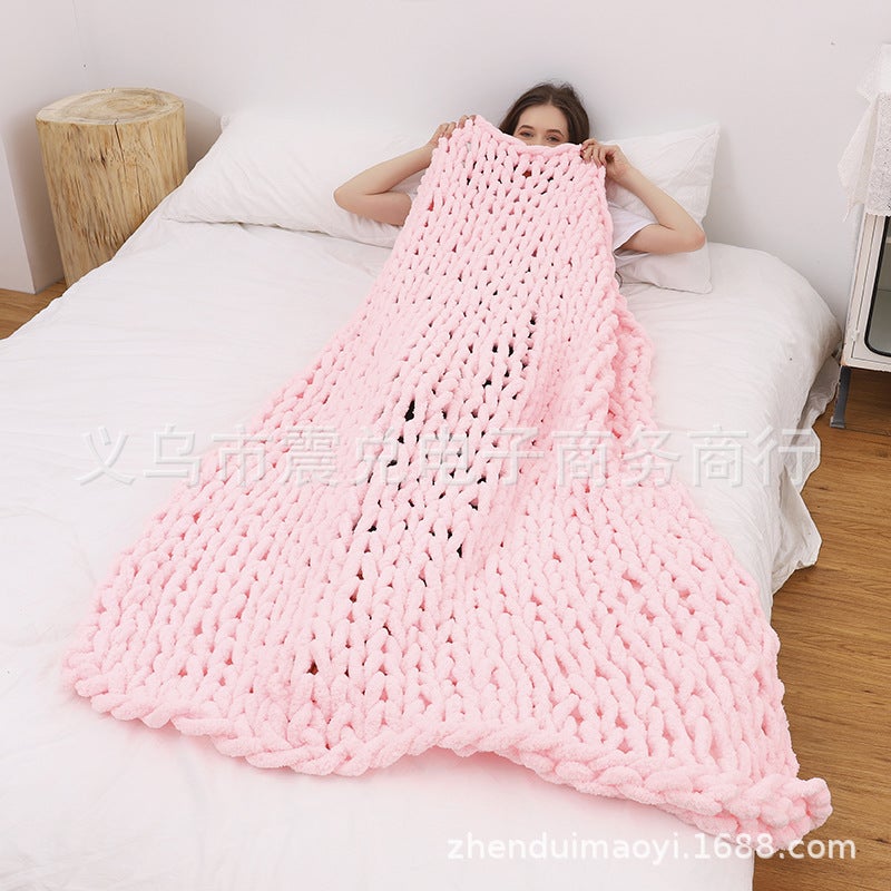 Chenille Chunky Knit Blanket Handmade Baby powder 