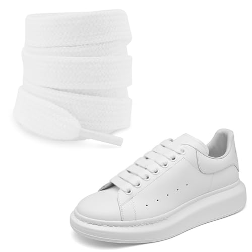 UamGlsob Flat Thick Cotton Shoe Laces for Alexander Mcqueen Sneakers, 1/2''(1.2cm) Fat Wide Shoelaces, Shoe Strings Replacement Laces for Skate Shoes (White, 47''/120cm) - Image 1