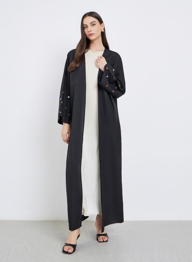 تايك تو عباية مفتوحة بأكمام مطرزة بلون أسود - Image 2