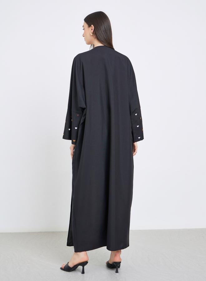 تايك تو عباية مفتوحة بأكمام مطرزة بلون أسود - Image 5