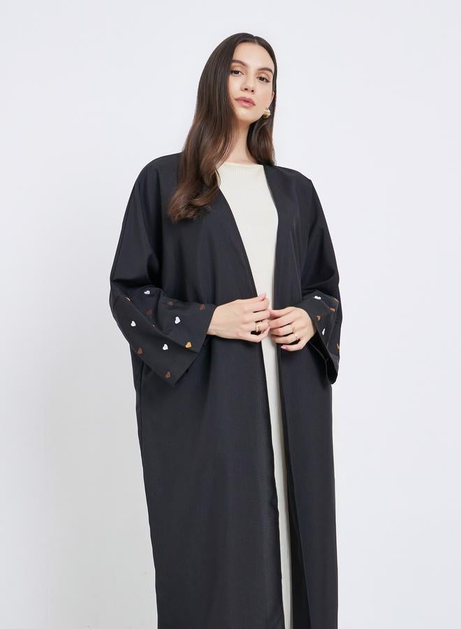 تايك تو عباية مفتوحة بأكمام مطرزة بلون أسود - Image 3