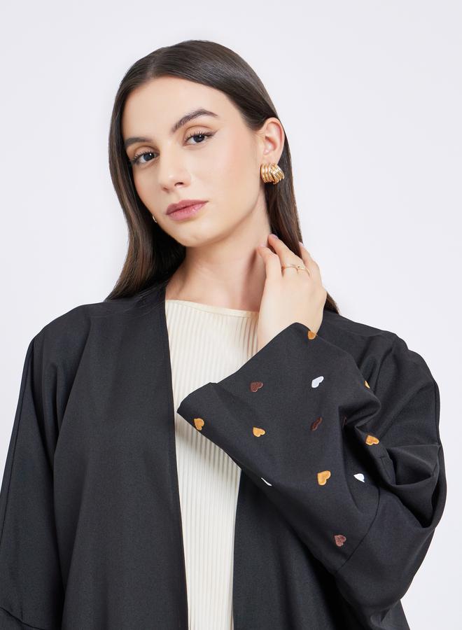 تايك تو عباية مفتوحة بأكمام مطرزة بلون أسود - Image 4