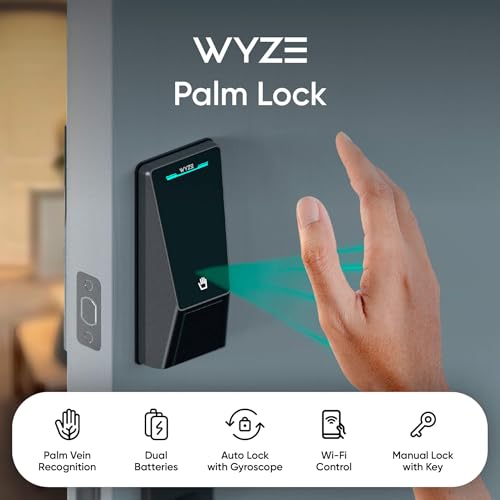 Wyze Palm Lock Smart Door Lock with Palm Vein Recognition Keyless Entry Smart Locks for Front Door Keypad Auto Lock Dual Battery WiFi Works with Alexa Google BHMA IP53 Mechanical Key - Image 3