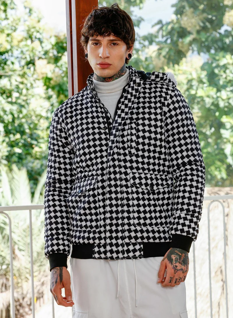 كامبوس سوترا جاكيت مبطن رجالي بنقشة مربعات وياقة واقفة