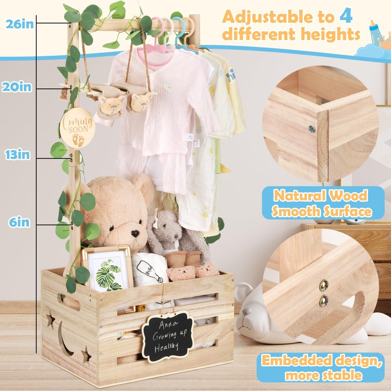 ELESTONE Wooden Baby Shower Crate Closet with Adjustable Handle & Garland, Large Personalized Baby Shower Basket Clothes Hangers Rack Storage Box, Pregnancy Gifts for New Parents Newborn Boy Girl - Image 5