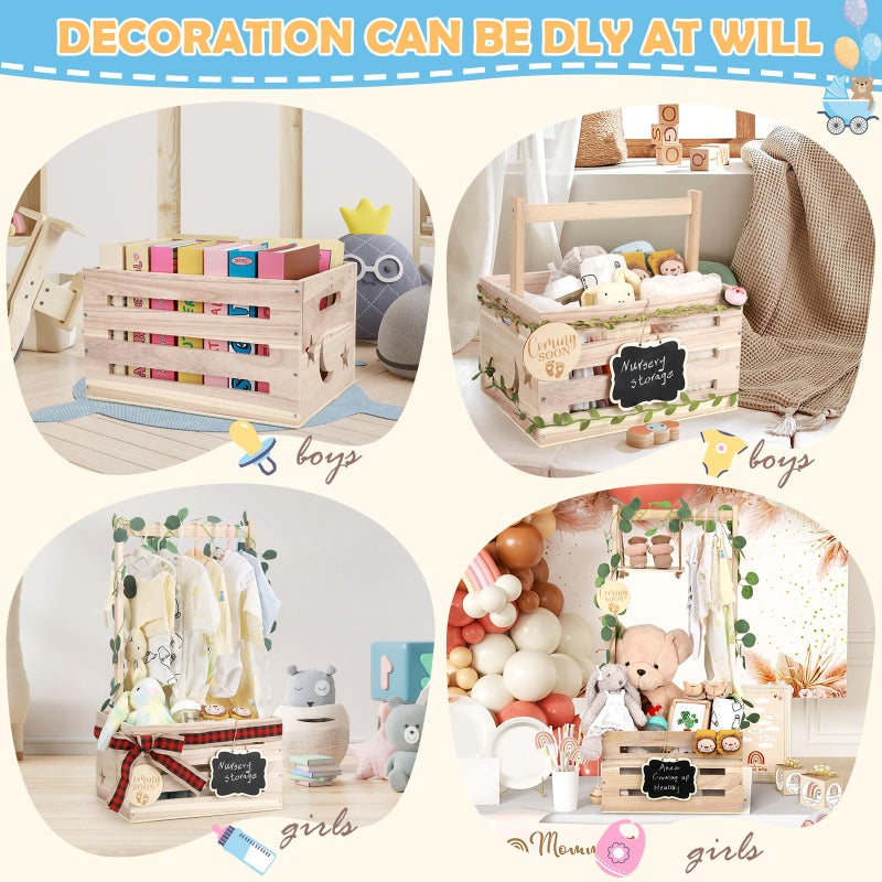 ELESTONE Wooden Baby Shower Crate Closet with Adjustable Handle & Garland, Large Personalized Baby Shower Basket Clothes Hangers Rack Storage Box, Pregnancy Gifts for New Parents Newborn Boy Girl - Image 4
