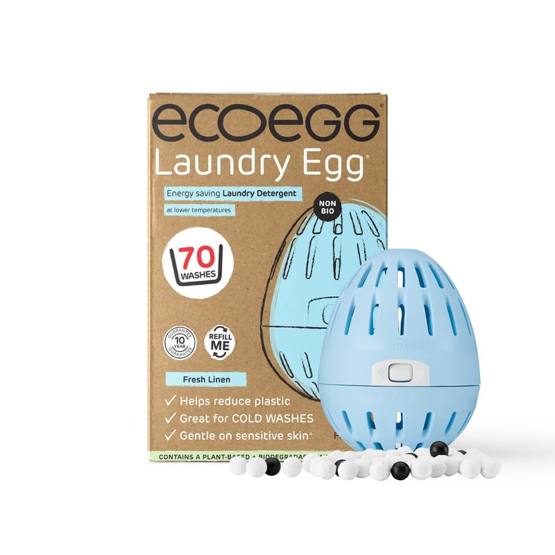 ecoegg Laundry Egg Detergent and Fabric Conditioner Replacement Non bio and no enzymes phosphates Palm Oil Chlorine Bleach or petrochemicals Sensitive Skin Fresh Linen 70 Wash Pack of 1