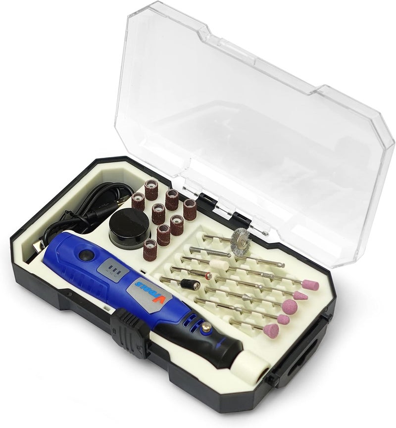 VTOOLS 3.6V Cordless Mini Grinder With 43 Pc Accessory Set, Rotary Tool For Polishing, Cleaning & Engraving, Blue, Vt1212 - Image 2