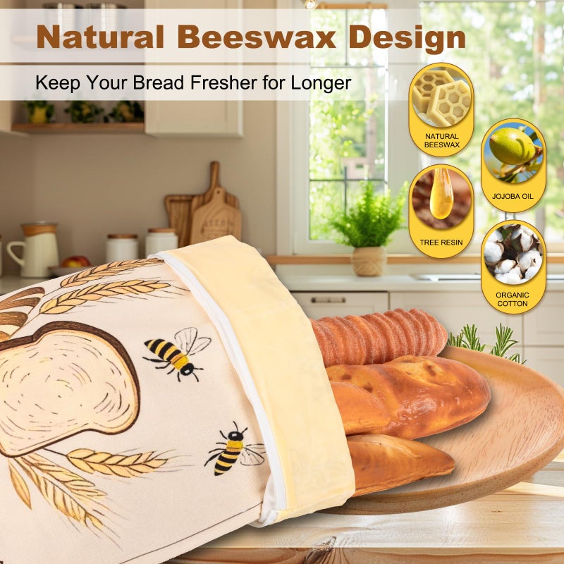 Nedsewor 2 Pack Reusable Beeswax Bread Bags for Sourdough, 17inx13in Bread Bags for Homemade Bread, XL Natural Beewax Lined Bread Bag, Freezer Friendly Freshness Preservation for Food Storage - Image 3