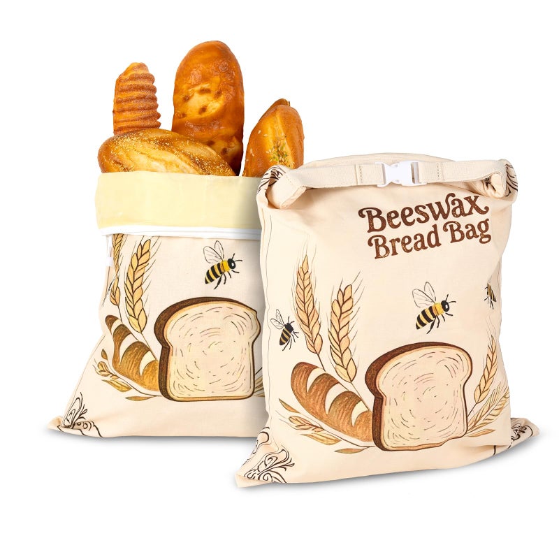 Nedsewor 2 Pack Reusable Beeswax Bread Bags for Sourdough, 17inx13in Bread Bags for Homemade Bread, XL Natural Beewax Lined Bread Bag, Freezer Friendly Freshness Preservation for Food Storage - Image 1