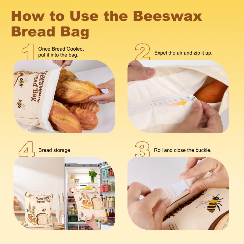 Nedsewor 2 Pack Reusable Beeswax Bread Bags for Sourdough, 17inx13in Bread Bags for Homemade Bread, XL Natural Beewax Lined Bread Bag, Freezer Friendly Freshness Preservation for Food Storage - Image 4