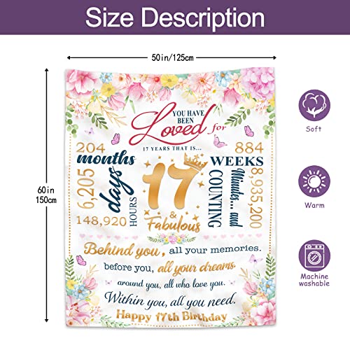 Ruvinzo 17 Year Old Girl Gift Ideas, Gifts for 17 Year Old Girl, 17th Birthday Gifts for Girls, Best Birthday Gifts Blanket 60” x 50” for 17 Yr Girls, Happy 17th Bday - Image 3
