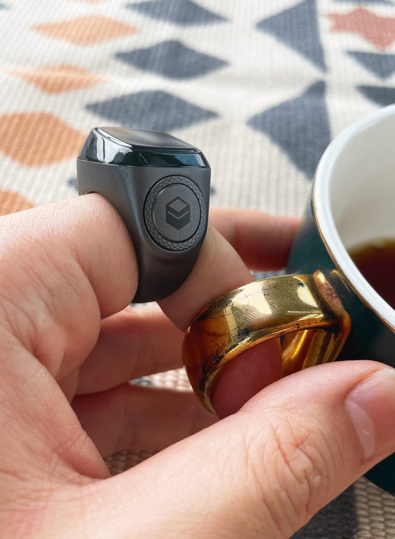 iQIBLA Smart Tasbih Zikr Ring 0.42" OLED Display Powerful Battery Backup 15 Days Backup M02 Pro Metal Smart Ring App Operated Tasbih Counter iQibla Smart Zikr Ring 5 Prayer Time Reminders 22MM Space Grey - Image 3