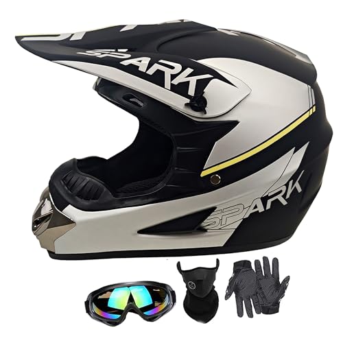 SanQing Dirt Bike Helmets Youth Motocross, Motorcycle, BMX, ATV, Off-Road, Kids Four Wheeler, Moutain Bike Helmets Dot Approved Goggles Gloves Faceshield (Silver, Medium) - Image 1