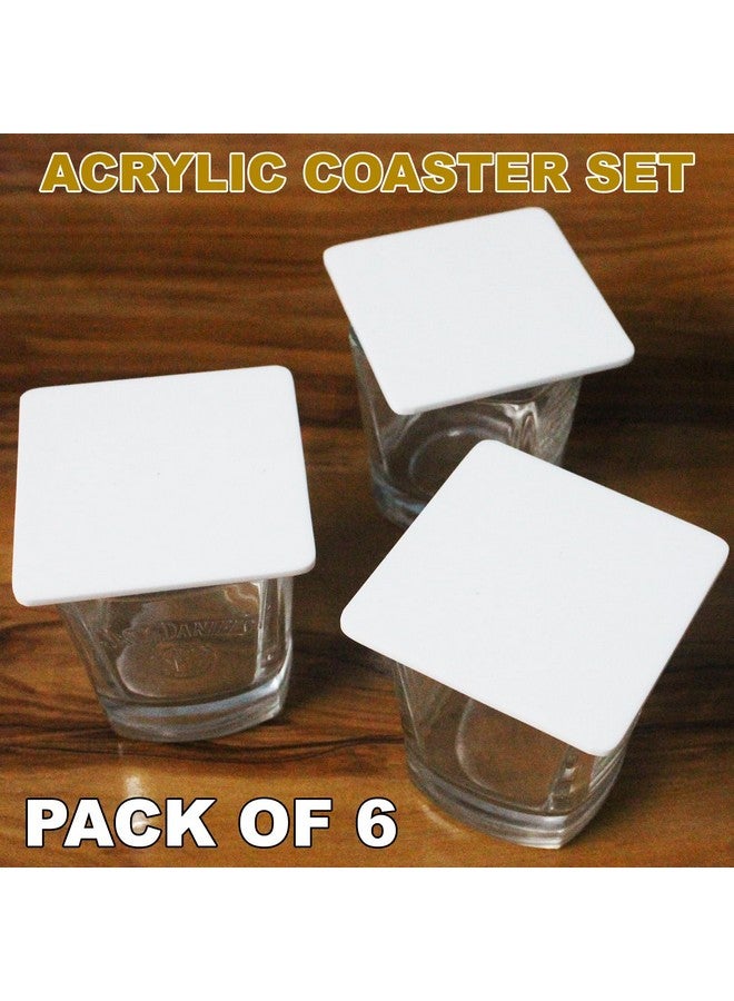 Monarch bizcom impex مجموعة حوامل أكريليك غير قابلة للكسر من Monarch Bizcom Impex - 6 حوامل مشروبات مربعة بيضاء للمنزل والمكتب والألعاب والدراسة - إكسسوارات أنيقة تحمي من الرطوبة للشاي والقهوة (أبيض) - Image 5