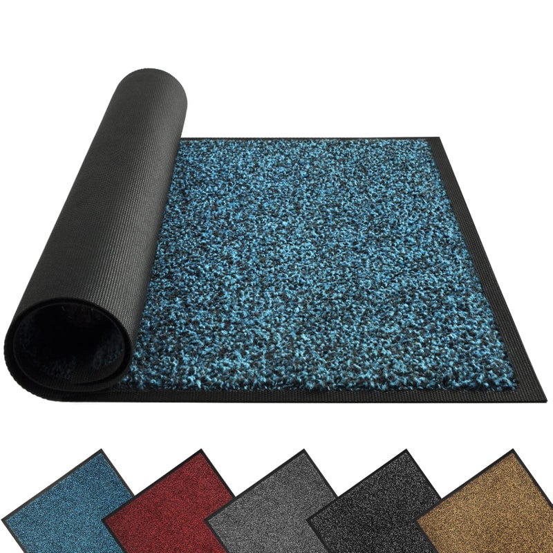 Mibao Front Door Mat, Dirt Trapper Welcome Mat for Outdoor Indoor, Non-Slip Waterproof Doormat, Durable Machine Washable Low Profile Entry Rug for Back Door Outside Patio Porch, 30" x 18", Blue - Image 1