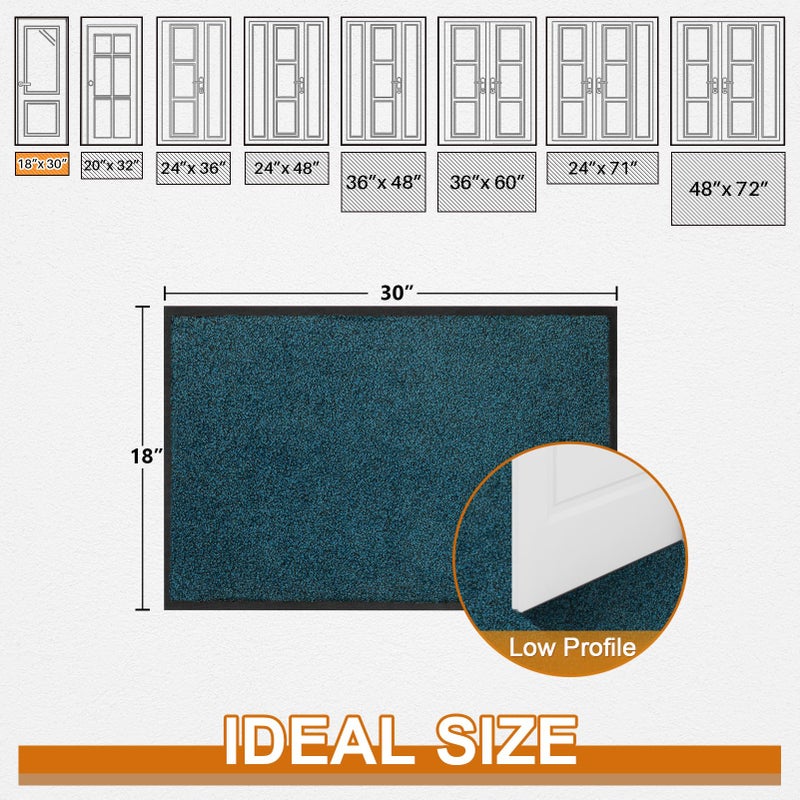 Mibao Front Door Mat, Dirt Trapper Welcome Mat for Outdoor Indoor, Non-Slip Waterproof Doormat, Durable Machine Washable Low Profile Entry Rug for Back Door Outside Patio Porch, 30" x 18", Blue - Image 2