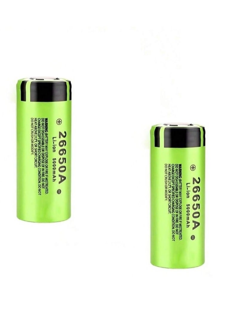 LZD 2 Rechargeable 26650 Lithium-Ion Battery With A Capacity Of 5000 mAh, Rechargeable Up To 1200 Times. Long-Lasting Batteries Without A Button Top For Handheld Flashlights, Modern Glucose Meters, Modern Thermometers, Charging Fans, Toys, And Solar-Powered Surveillance Cameras.  - Image 1