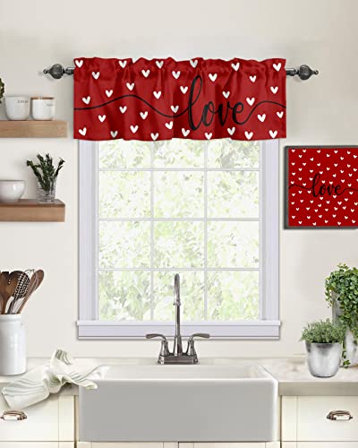 Vandarllin Valentine's Day Eucalyptus Love Hearts Kitchen Curtains Valances for Windows Pink Buffalo Plaid Rod Pocket Window Treatment Curtain Toppersfor Kitchen /Living Room/Bedroom/ Bathroom, 54" X 18", - Image 1