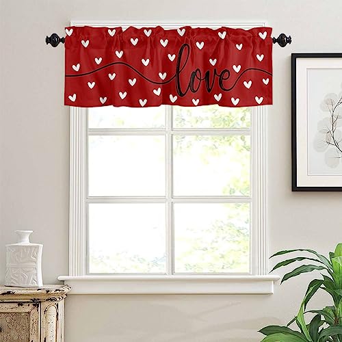 Vandarllin Valentine's Day Eucalyptus Love Hearts Kitchen Curtains Valances for Windows Pink Buffalo Plaid Rod Pocket Window Treatment Curtain Toppersfor Kitchen /Living Room/Bedroom/ Bathroom, 54" X 18", - Image 5