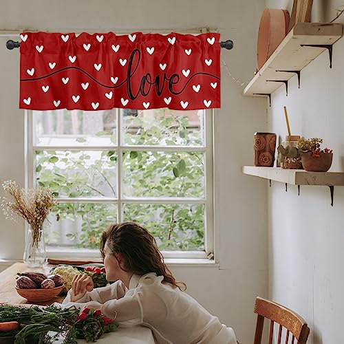Vandarllin Valentine's Day Eucalyptus Love Hearts Kitchen Curtains Valances for Windows Pink Buffalo Plaid Rod Pocket Window Treatment Curtain Toppersfor Kitchen /Living Room/Bedroom/ Bathroom, 54" X 18", - Image 4