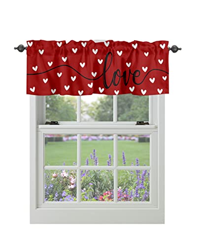 Vandarllin Valentine's Day Eucalyptus Love Hearts Kitchen Curtains Valances for Windows Pink Buffalo Plaid Rod Pocket Window Treatment Curtain Toppersfor Kitchen /Living Room/Bedroom/ Bathroom, 54" X 18", - Image 2