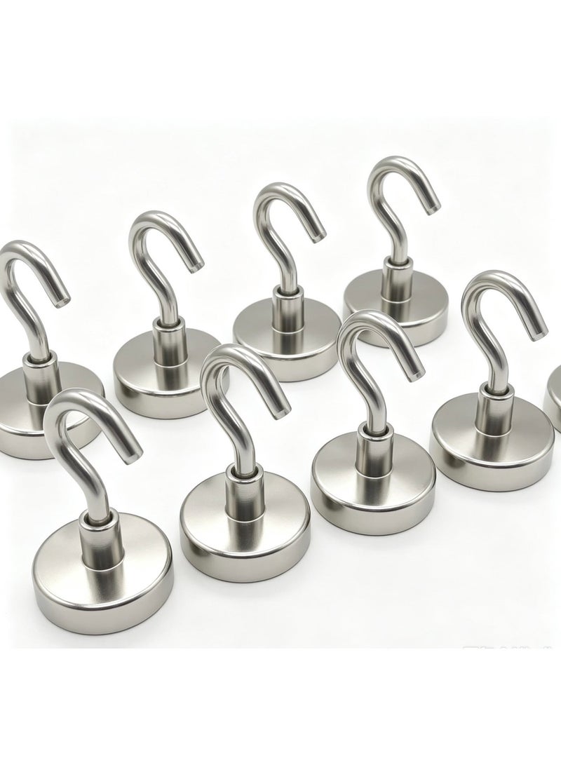Heavy Duty Metal Magnetic Hooks, 32mm Silver, Pack of 4, Strong Neodymium Magnet Hooks for Kitchen, Home, Garage, Office & Tool Storage - Image 1