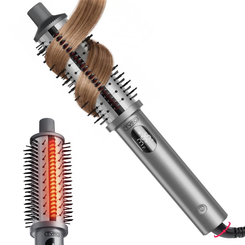 TYMO STYLUX PRO Thermal Brush Curling Brush 15 Inch Heated Round Volumizer Hair Straightener and Curler 2 in 1 800M Negative Ion for Smoother LCD Display 5 Temp Dual Voltage Gray - Image 2