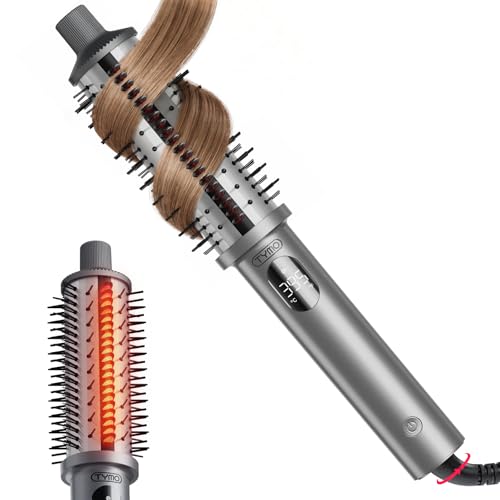 TYMO STYLUX PRO Thermal Brush Curling Brush 15 Inch Heated Round Volumizer Hair Straightener and Curler 2 in 1 800M Negative Ion for Smoother LCD Display 5 Temp Dual Voltage Gray - Image 1
