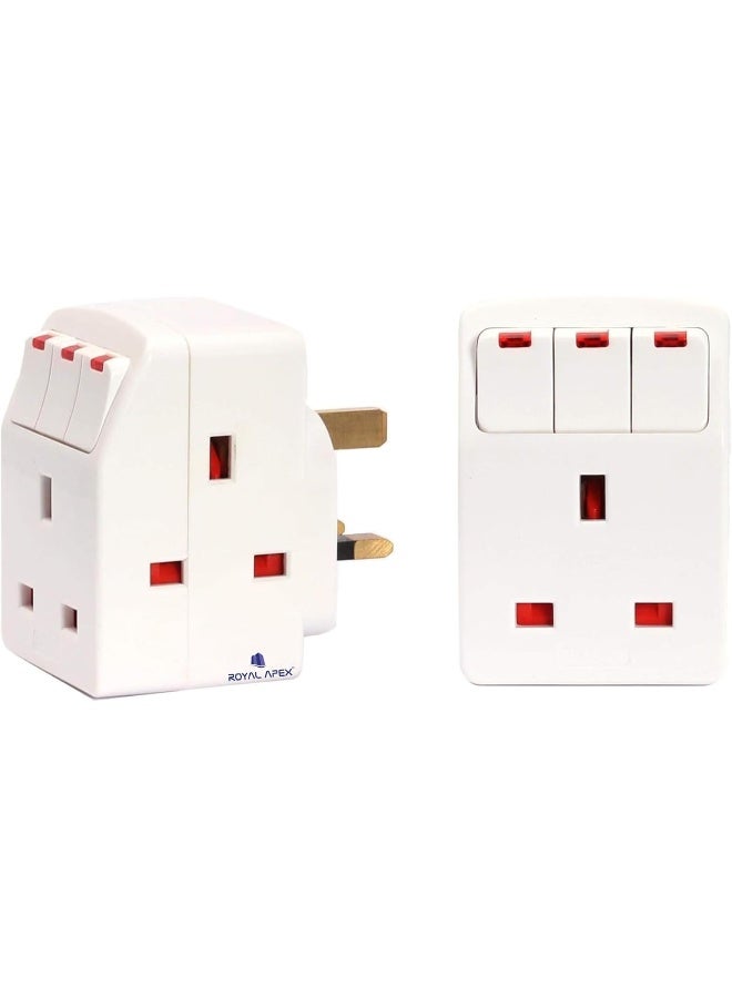 Royal Apex Esma Approved 3Way British Plug Multi Adapter With Individual Switches, Bs1362 Fused Uk Plug Adaptor (Pack Of 2) - Image 1