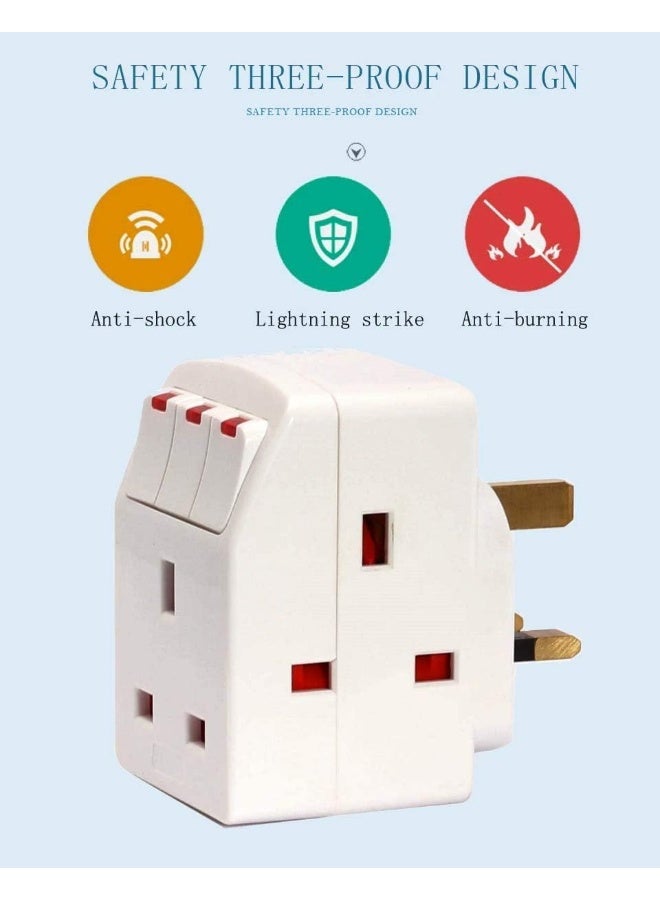 Royal Apex Esma Approved 3Way British Plug Multi Adapter With Individual Switches, Bs1362 Fused Uk Plug Adaptor (Pack Of 2) - Image 2