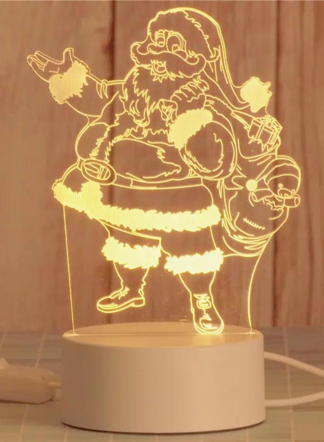 Fatio Santa Claus 3D LED Acrylic Night Light | USB & Battery Powered Christmas Table Lamp | 20 x 20 x 11 cm - Image 1