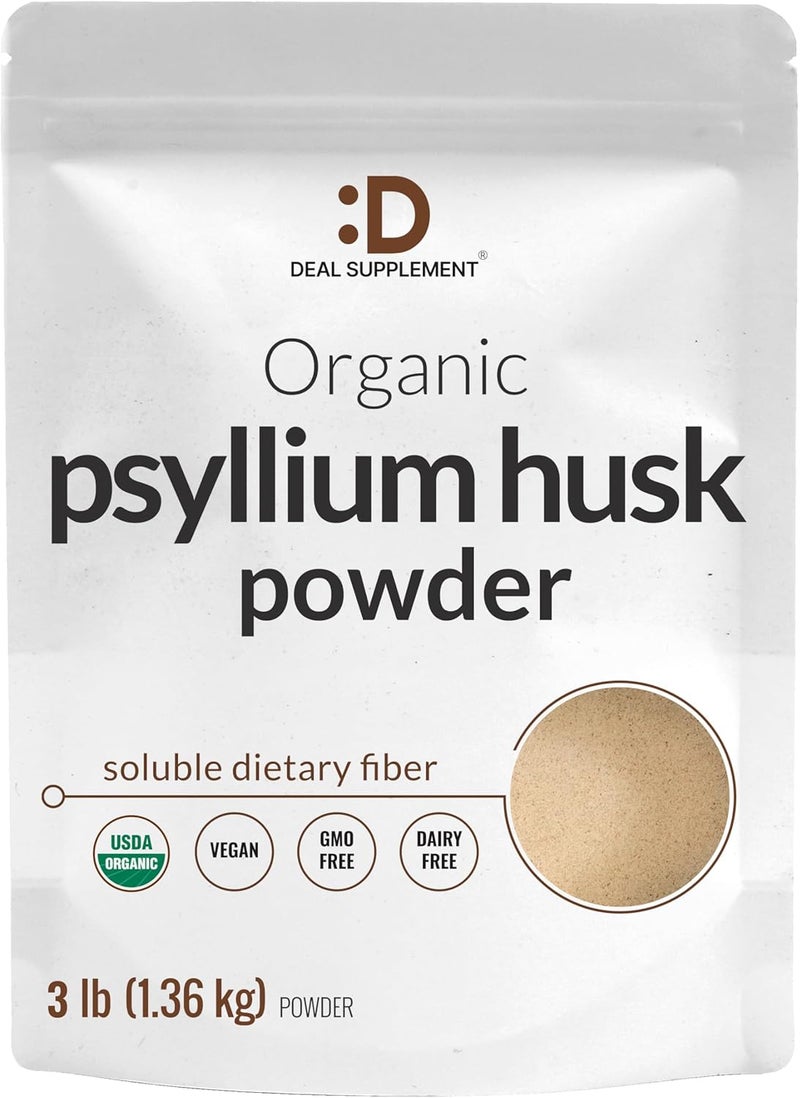 DEAL SUPPLEMENT Organic Psyllium Husk Powder 3lbs 48oz  Unflavored Plant Based Soluble Dietary Fiber  Gut  Digestion Health  Great for Baking  Cooking  Keto Friendly Gluten Free NonGMO - Image 1