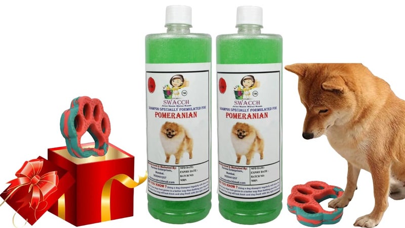 swacch Pomeranian Dog Shampoo + Paw Shape I Rubber Dog Toy for Training and Interactive I Durable & Safe I Combo Pack I 2 Litre Neem Alovera - Image 1