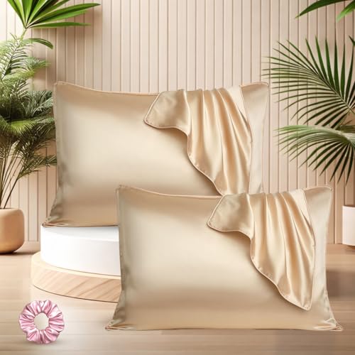SITTELLA® 72x46 cm Set of 2 Satin Silk Pillow Covers | 600 TC Soft Pillowcase for Hair & Skin | Envelope Closure | Light Rose |1 Free Scrunchie Included - Image 1