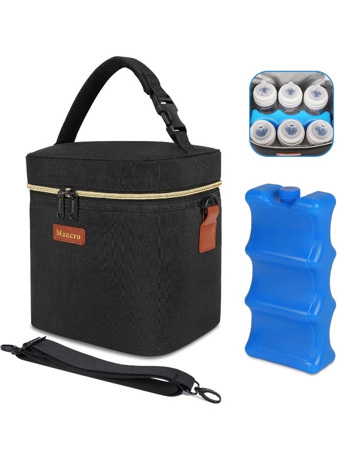 Mancro Breastmilk Cooler Bag Fits 6 Baby Bottles with Ice Pack & Shoulder Strap - Image 1