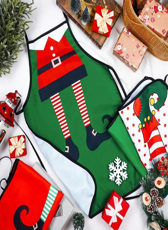 Vabean 4 Pcs Christmas Elf Gingerbread Man Apron Adjustable Funny Kitchen Cooking Funny Chef Women Xmas Party(Elf) - Image 4