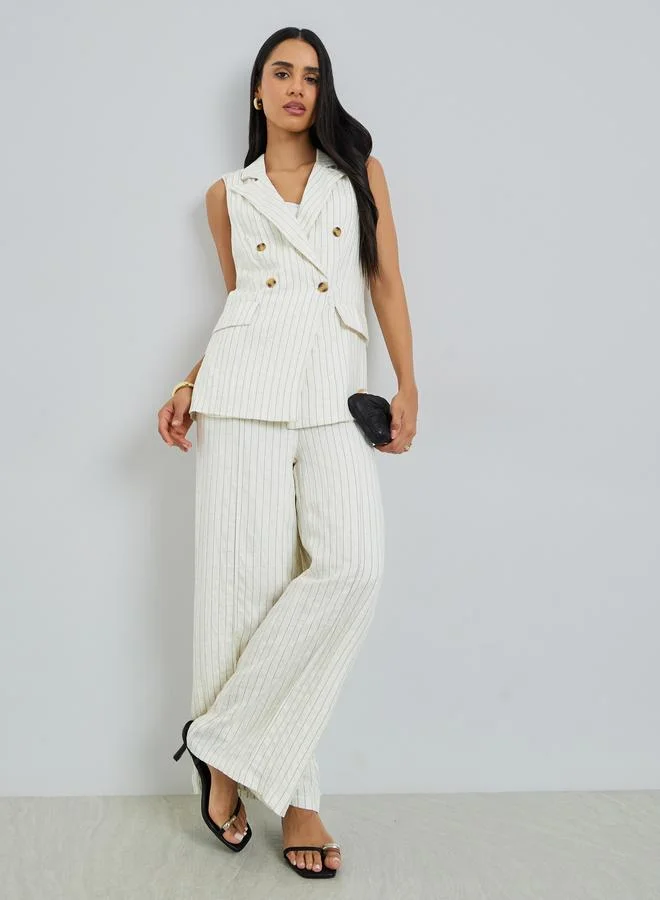 Styli Off White Wide Leg Pinstriped Pants