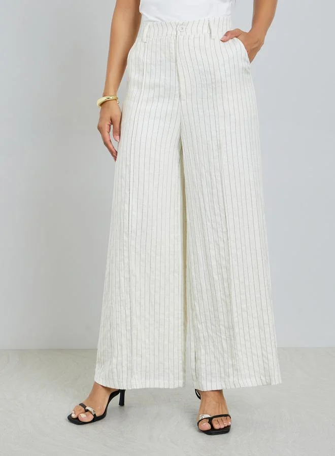 Styli Off White Wide Leg Pinstriped Pants