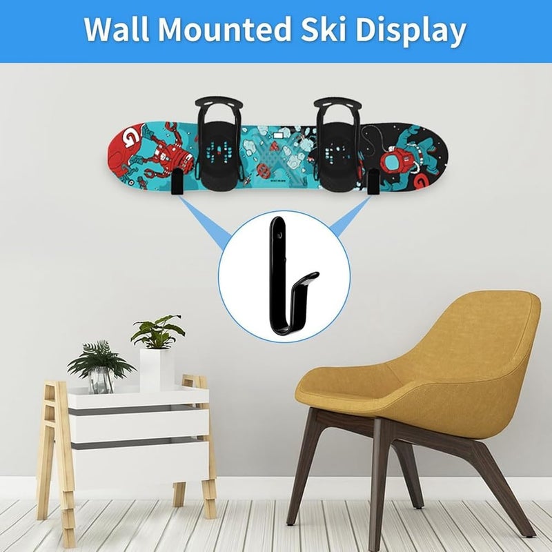 Snowboard Wall Mount Black Heavy-duty Steel 30 Lb Capacity With Protective Felt Pads - Minimalist Design Snowboard Storage Rack for Home Garage Bedroom Game Room Office - Image 5