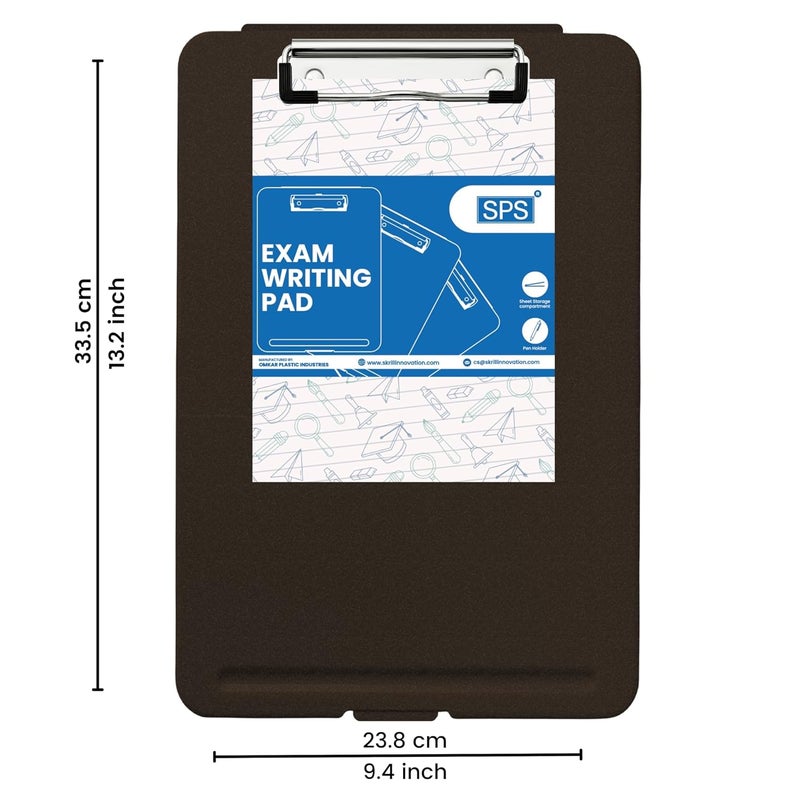 sps Exampad A4 Plastic Clipboard with Built-in Storage and Pen Holder - Ideal for School, Office, Travel - Perfect for Students and Professionals, School and Office - Brown - Image 2