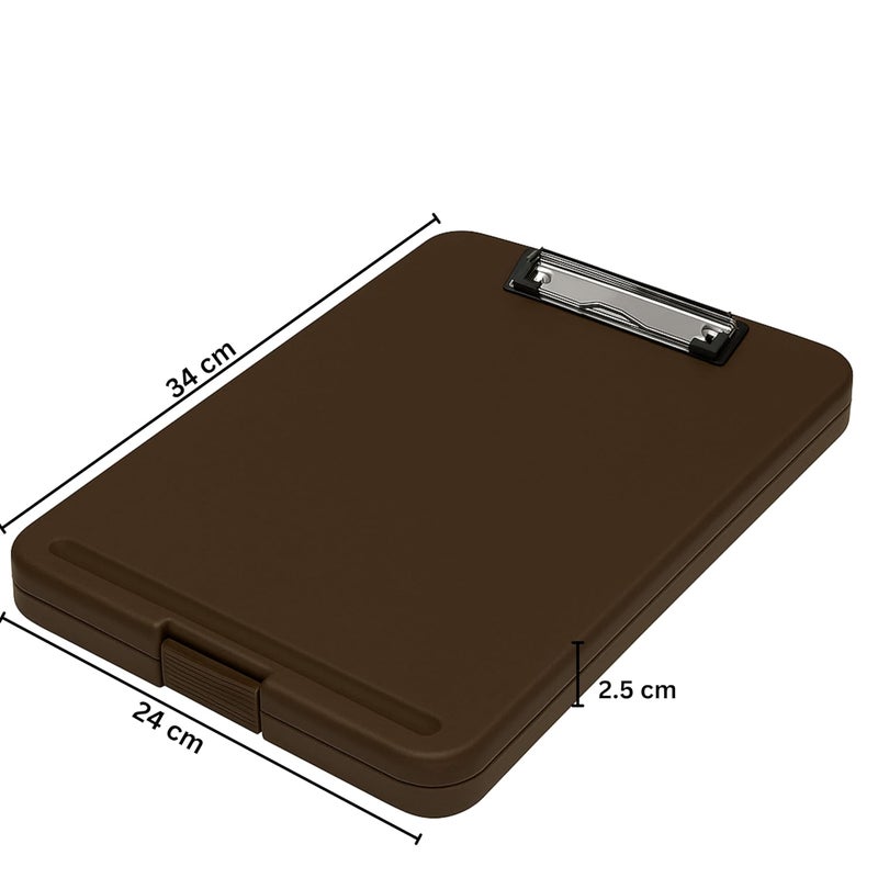 sps Exampad A4 Plastic Clipboard with Built-in Storage and Pen Holder - Ideal for School, Office, Travel - Perfect for Students and Professionals, School and Office - Brown - Image 3