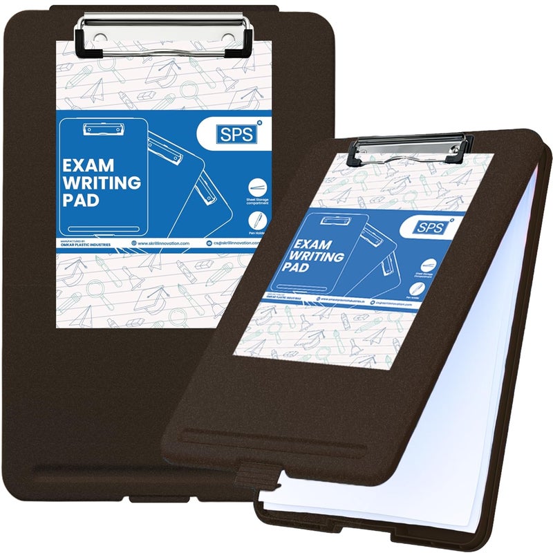 sps Exampad A4 Plastic Clipboard with Built-in Storage and Pen Holder - Ideal for School, Office, Travel - Perfect for Students and Professionals, School and Office - Brown - Image 1