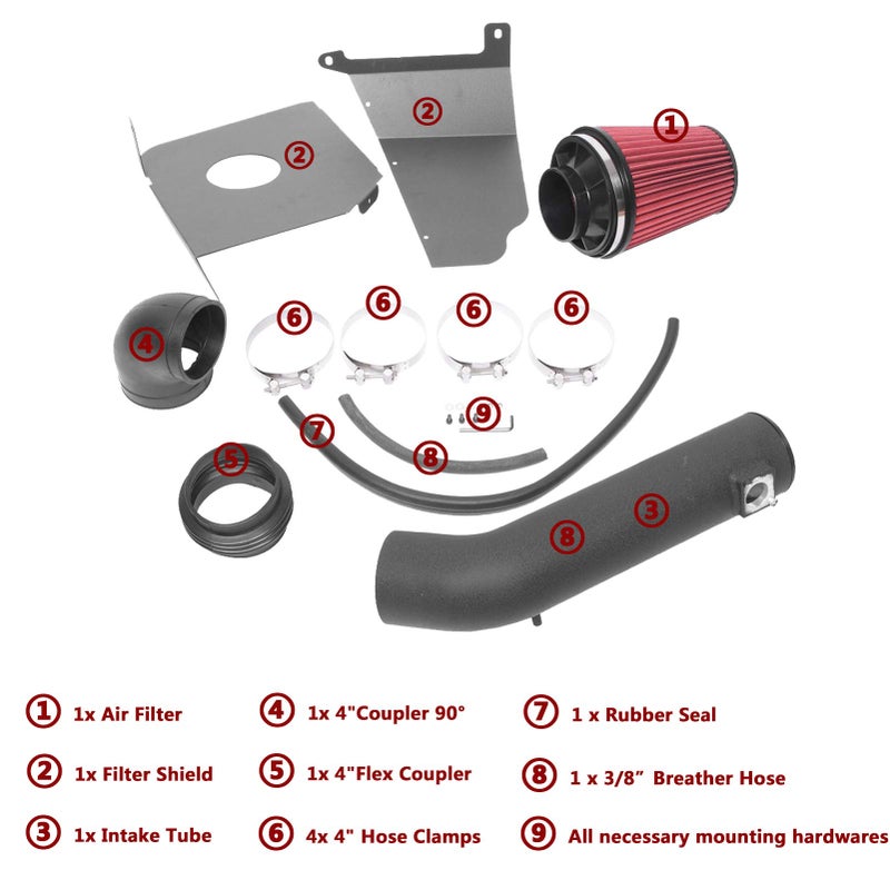 OBUYTO 4 Inch Cold Air Intake Filter Kit & Heat Shield for 2009-2014 Silverado 1500 GMC Sierra 1500 Yukon Escalade ESV EXT (Black & Black) - Image 3