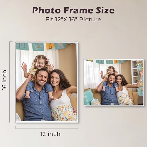 Wbtran 12x16 Acrylic Picture Frame, Clear Frameless Photo Frame for Wall Mount, No Drilling Picture Frames with Tape, Pack of 5 Floating Hanging Picture Frames for Home, School, Office - Image 2