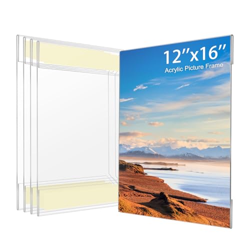 Wbtran 12x16 Acrylic Picture Frame, Clear Frameless Photo Frame for Wall Mount, No Drilling Picture Frames with Tape, Pack of 5 Floating Hanging Picture Frames for Home, School, Office - Image 1